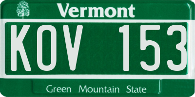VT license plate KOV153