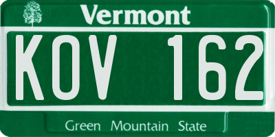 VT license plate KOV162