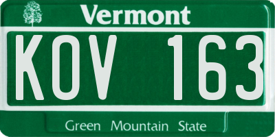 VT license plate KOV163
