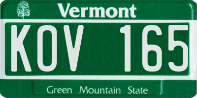 VT license plate KOV165