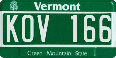 VT license plate KOV166