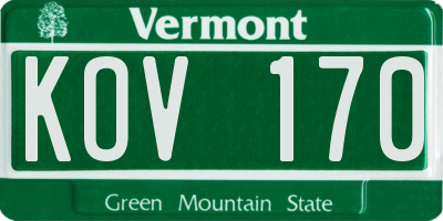 VT license plate KOV170