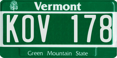 VT license plate KOV178
