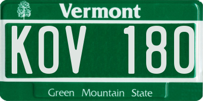VT license plate KOV180