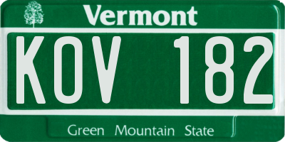 VT license plate KOV182