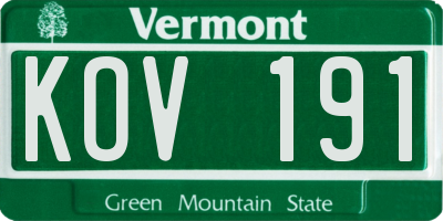 VT license plate KOV191
