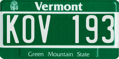 VT license plate KOV193
