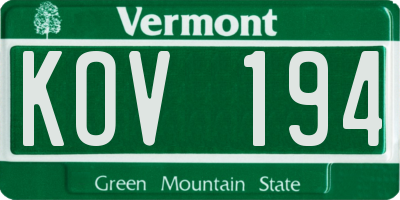 VT license plate KOV194