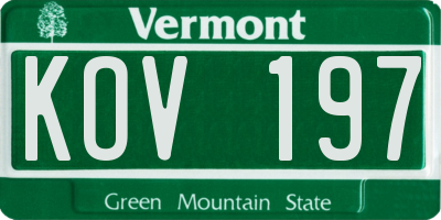 VT license plate KOV197