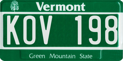 VT license plate KOV198