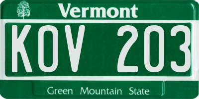 VT license plate KOV203