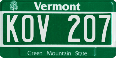 VT license plate KOV207