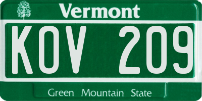 VT license plate KOV209