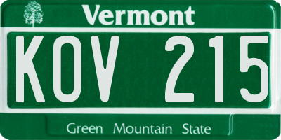 VT license plate KOV215
