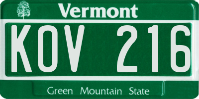 VT license plate KOV216