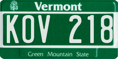VT license plate KOV218