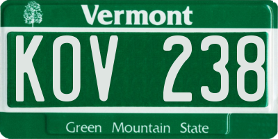 VT license plate KOV238