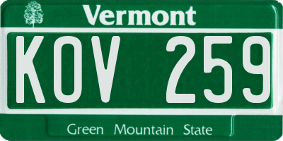 VT license plate KOV259