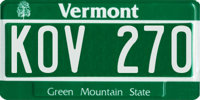 VT license plate KOV270