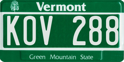 VT license plate KOV288