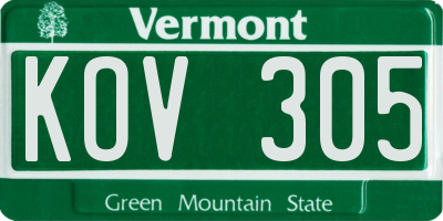 VT license plate KOV305