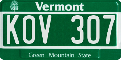 VT license plate KOV307