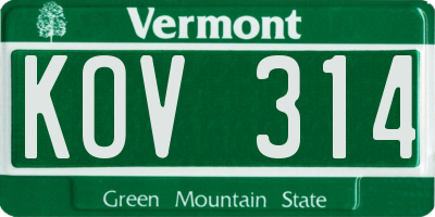 VT license plate KOV314