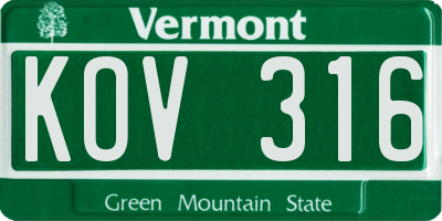 VT license plate KOV316