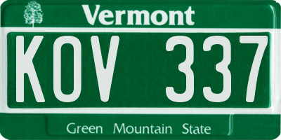 VT license plate KOV337