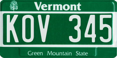 VT license plate KOV345