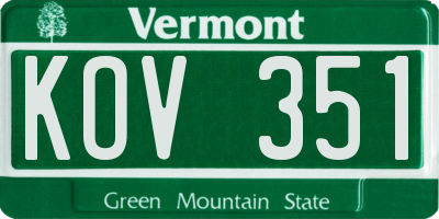VT license plate KOV351