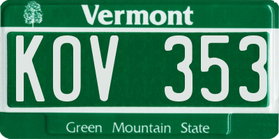 VT license plate KOV353