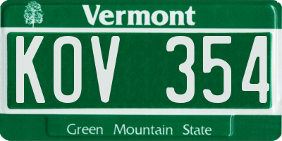 VT license plate KOV354