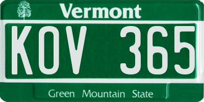 VT license plate KOV365
