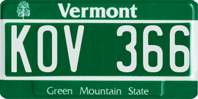 VT license plate KOV366