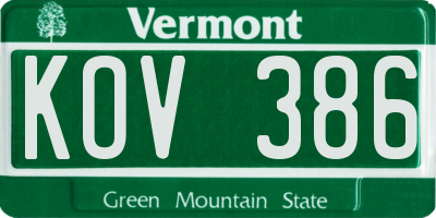 VT license plate KOV386