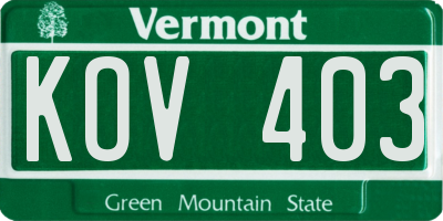 VT license plate KOV403