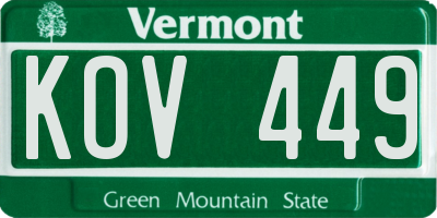 VT license plate KOV449
