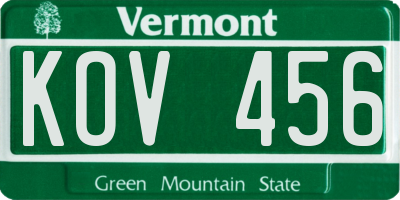 VT license plate KOV456