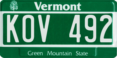 VT license plate KOV492