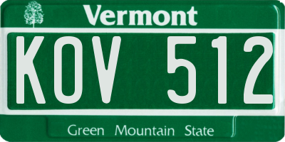 VT license plate KOV512