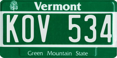 VT license plate KOV534