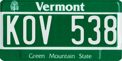 VT license plate KOV538