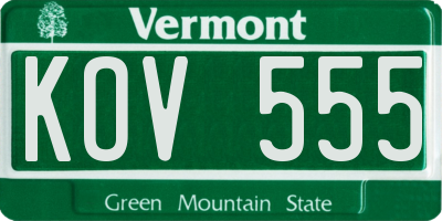 VT license plate KOV555