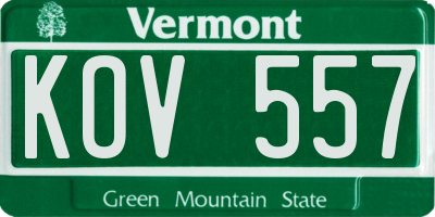 VT license plate KOV557