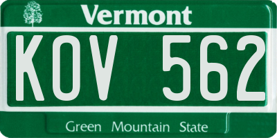 VT license plate KOV562
