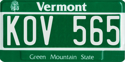VT license plate KOV565