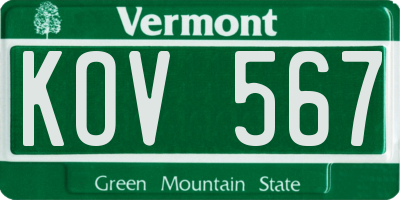 VT license plate KOV567