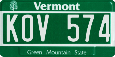 VT license plate KOV574