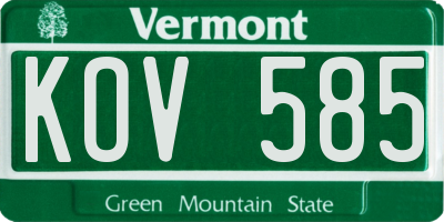 VT license plate KOV585